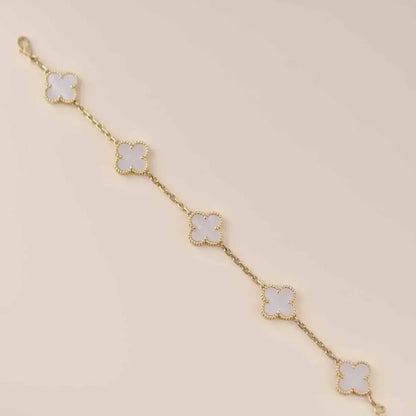 [LUCKY LOVE]CLOVER WHITE PEARL MOP 5 MOTIF BRACELET COLLECTION
