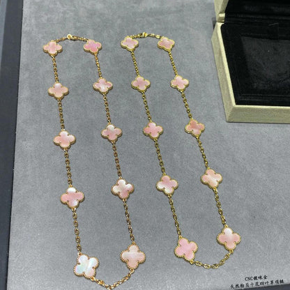 [LUCKY LOVE]CLOVER 10 MOTIFS PINK MOP NECKLACE