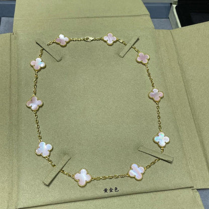 [LUCKY LOVE]CLOVER 10 MOTIFS PINK MOP NECKLACE