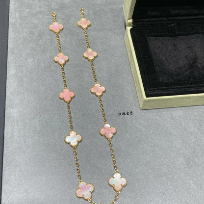 [LUCKY LOVE]CLOVER 10 MOTIFS PINK MOP NECKLACE