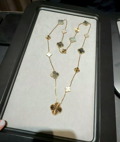 [LUCKY LOVE]DETACHABLE CLOVER 15(11+4) FLOWER ROSE GOLD NECKLACE SET