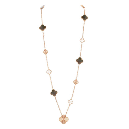 [LUCKY LOVE]DETACHABLE CLOVER 15(11+4) FLOWER ROSE GOLD NECKLACE SET