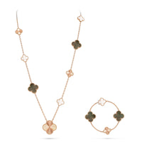[LUCKY LOVE]DETACHABLE CLOVER 15(11+4) FLOWER ROSE GOLD NECKLACE SET