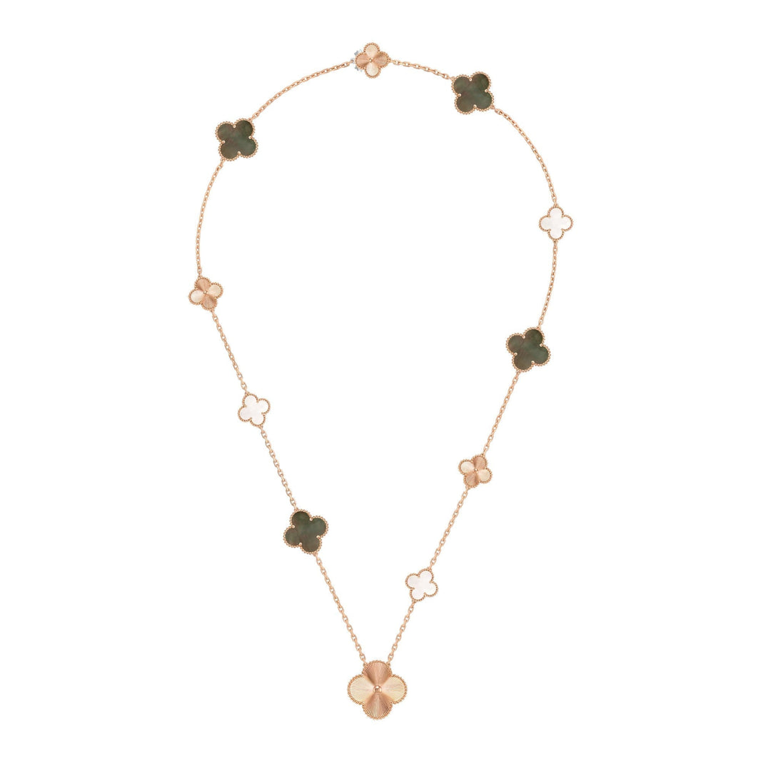 [LUCKY LOVE]DETACHABLE CLOVER 15(11+4) FLOWER ROSE GOLD NECKLACE SET