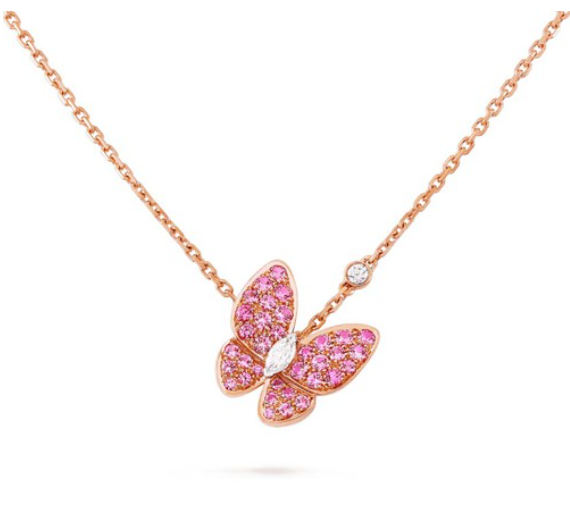 [LUCKY LOVE]BUTTERFLY RED DIAMOND ROSE GOLD NECKLACE