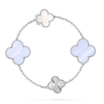 [LUCKY LOVE]DETACHABLE CLOVER 15(11+4) FLOWER SILVER NECKLACE SET