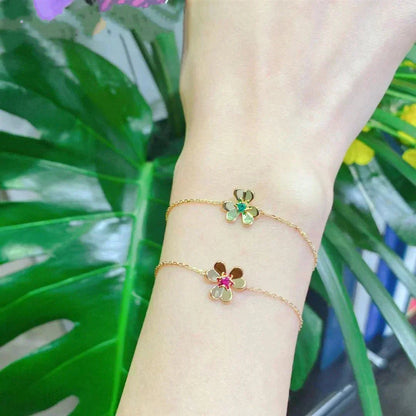 [LUCKY LOVE]FRIVOLE GOLD FLOWER PINK MALACHITE BRACELET