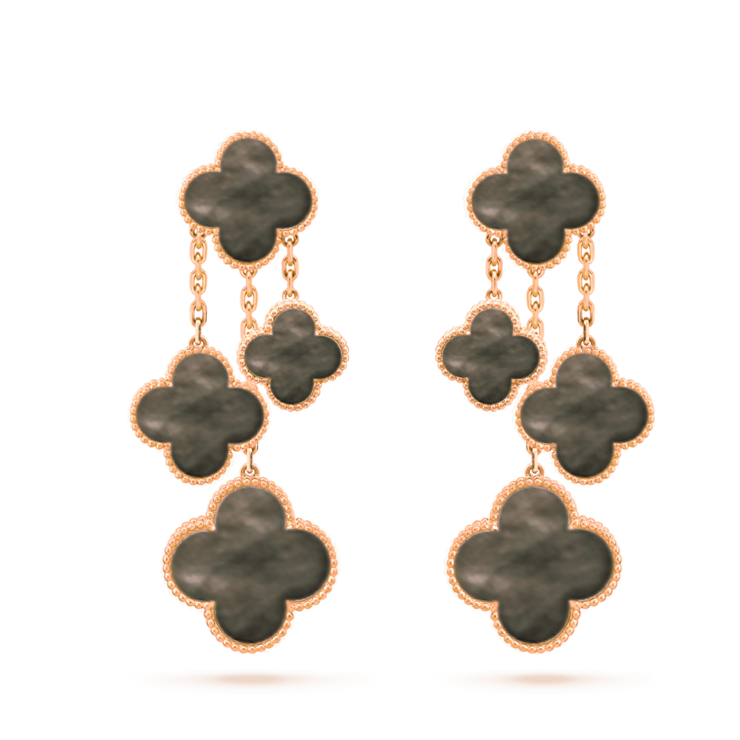 [LUCKY LOVE]CLOVER EARRINGS DARK MOP 4 MOTIFS ROSE GOLD