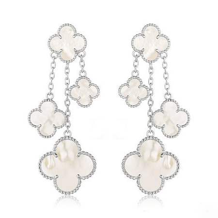 [LUCKY LOVE]CLOVER EARRINGS WHITE MOP 4 MOTIFS SILVER
