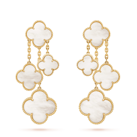 [LUCKY LOVE]CLOVER EARRINGS WHITE MOP 4 MOTIFS GOLD