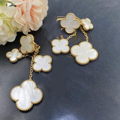 [LUCKY LOVE]CLOVER EARRINGS WHITE MOP 4 MOTIFS GOLD