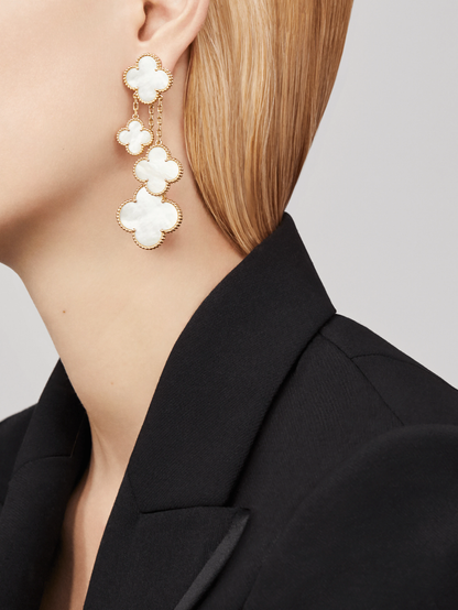 [LUCKY LOVE]CLOVER EARRINGS WHITE MOP 4 MOTIFS GOLD