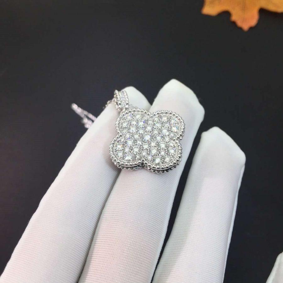 [LUCKY LOVE]CLOVER 25MM SILVER FULL DIAMOND BIG CLOVER NECKLACE