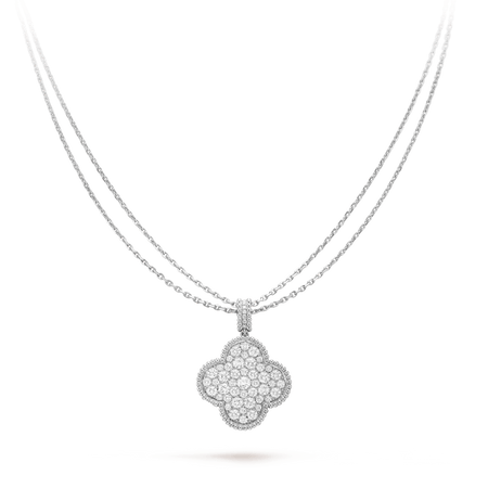 [LUCKY LOVE]CLOVER 25MM SILVER FULL DIAMOND BIG CLOVER NECKLACE