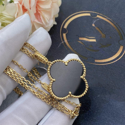 [LUCKY LOVE]CLOVER 25MM GOLD ONYX BIG CLOVER NECKLACE