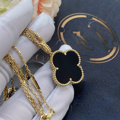 [LUCKY LOVE]CLOVER 25MM GOLD ONYX BIG CLOVER NECKLACE