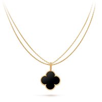 [LUCKY LOVE]CLOVER 25MM GOLD ONYX BIG CLOVER NECKLACE