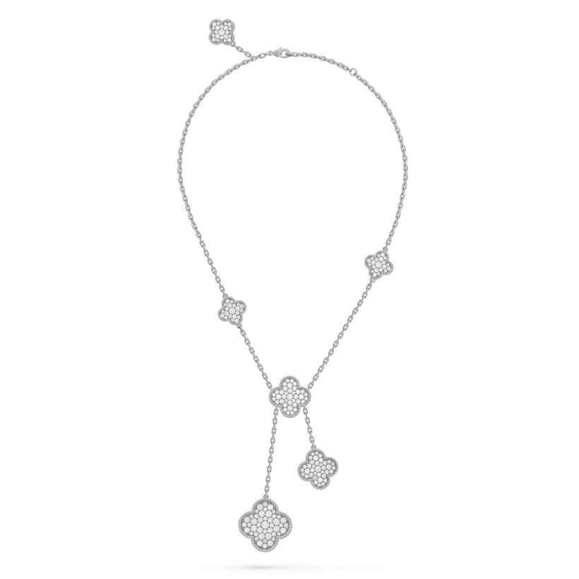 [LUCKY LOVE]CLOVER 5 MOTIFS SILVER DIAMONDS NECKLACE