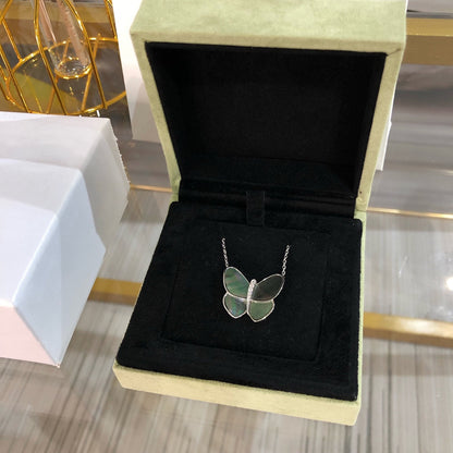 [LUCKY LOVE]LARGE BUTTERFLY SILVER PENDANT DIAMOND NECKLACE