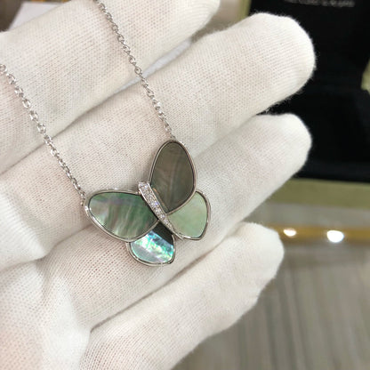 [LUCKY LOVE]LARGE BUTTERFLY SILVER PENDANT DIAMOND NECKLACE