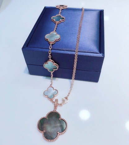 [LUCKY LOVE]COMBINED BRACELET 5 MOTIFS AND NECKLACE DARK MOP ROSE GOLD