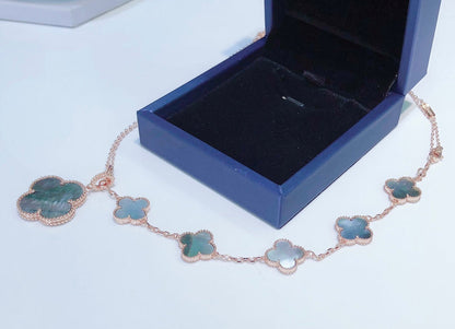 [LUCKY LOVE]COMBINED BRACELET 5 MOTIFS AND NECKLACE DARK MOP ROSE GOLD