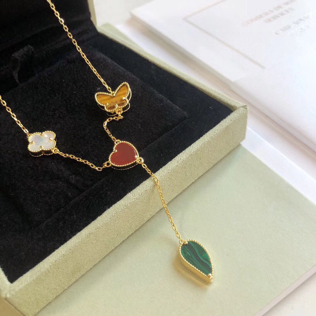 [LUCKY LOVE]LUCKY SPRING 4 MOTIFS ROSE GOLD NECKLACE
